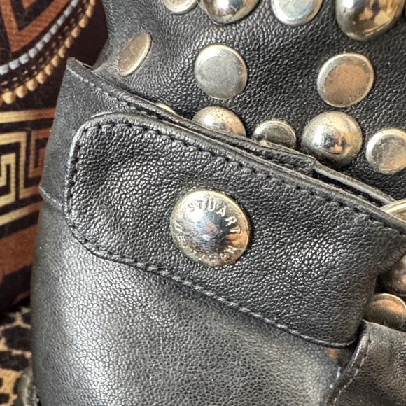 Stuart Weitzman Black Studded Moto Boots - Picture 3 of 13